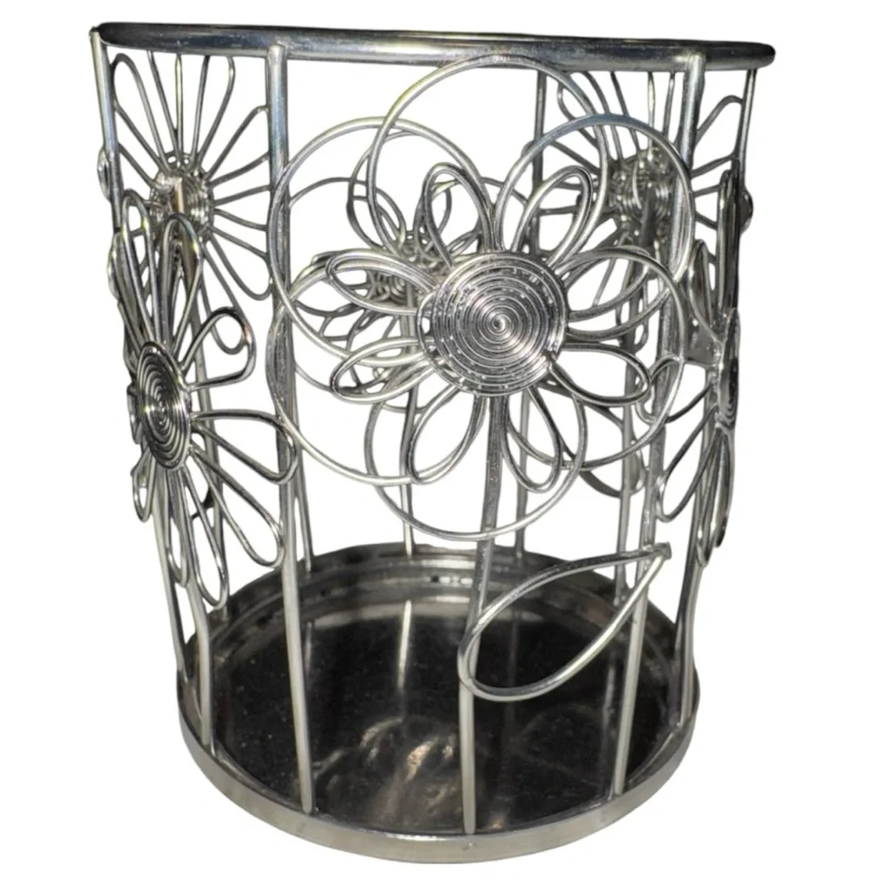 Silver Floral Wire Utensil or Pencil Holder